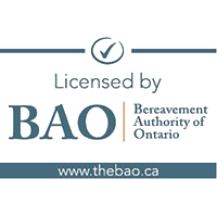 Licensed by Bereavement Authority of Ontario icon, linking to their website.